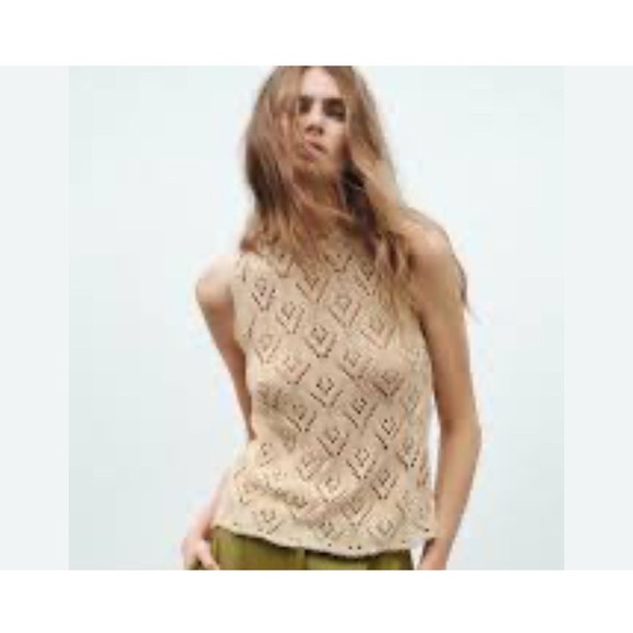 Zara Tops - Zara Gold Stretch Shiny Viscose Knit Tank Top Size L